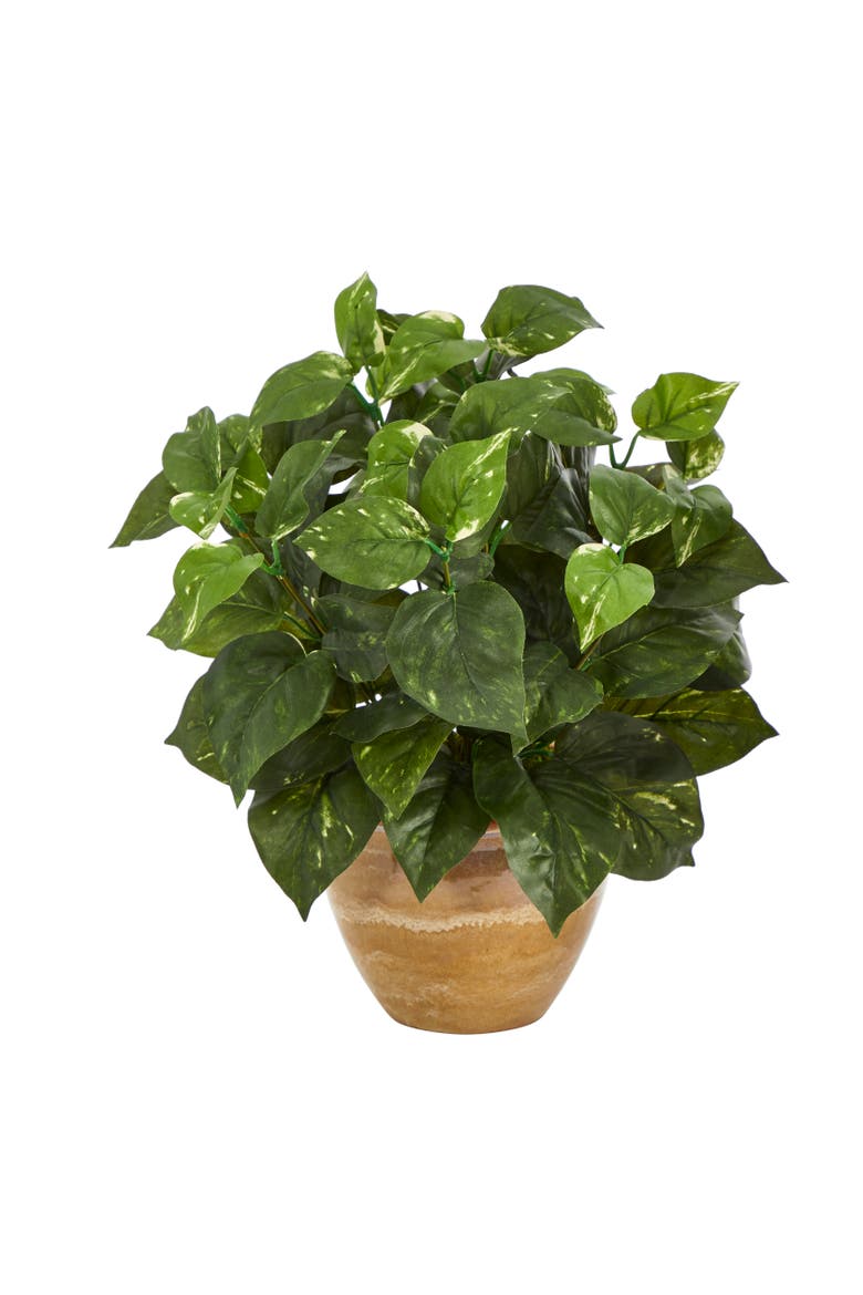 14-in Pothos Artificial Plant in Ceramic Planter, Main, color, Green
