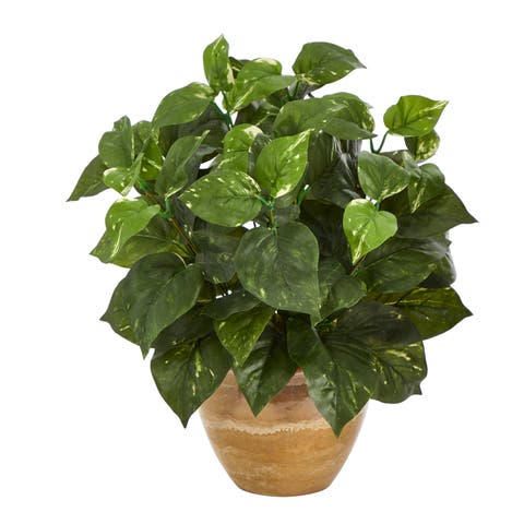 14-in Pothos Artificial Plant in Ceramic Planter