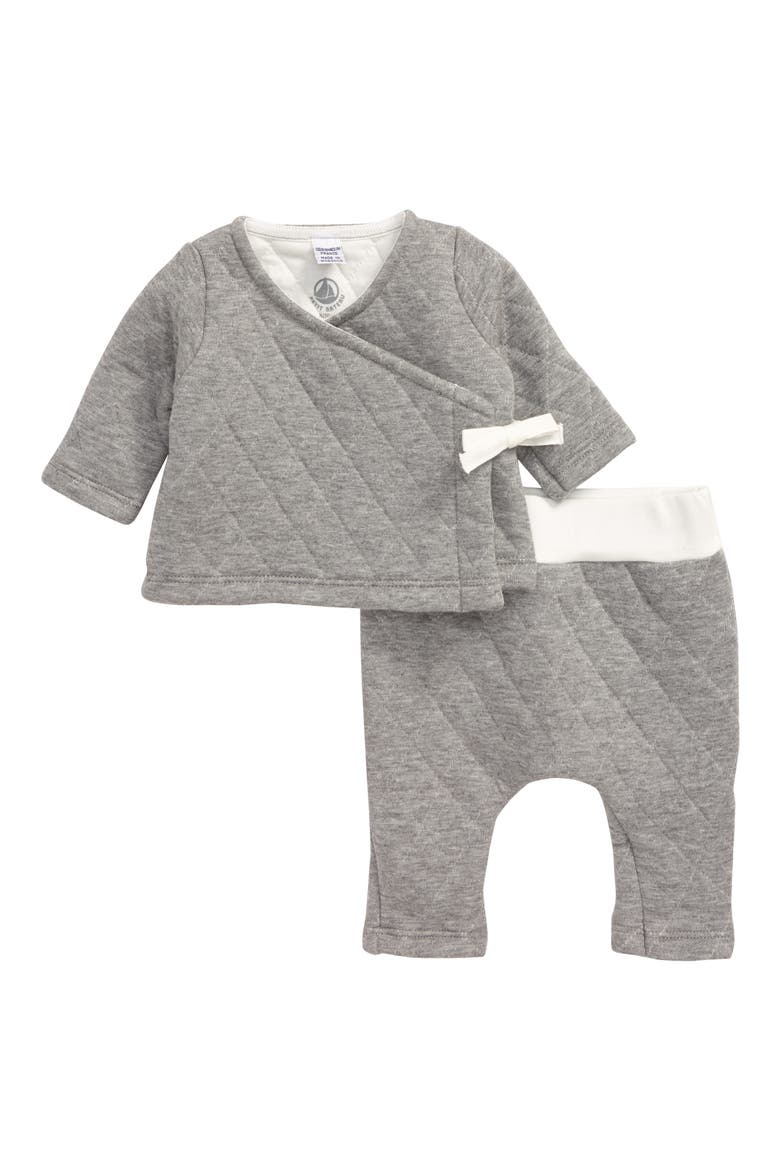 Quilted Wrap Top & Pants Set, Main, color, GREY