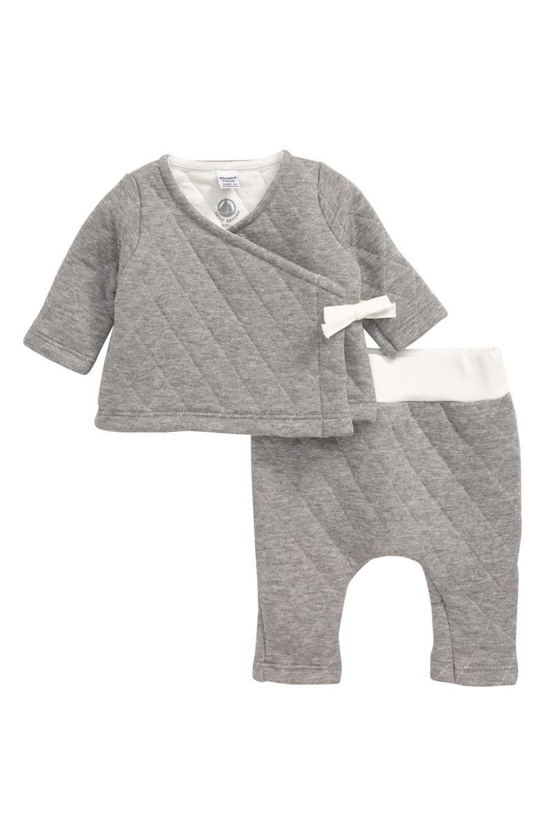 Petit Bateau Quilted Wrap Top & Pants Set, Main, color,