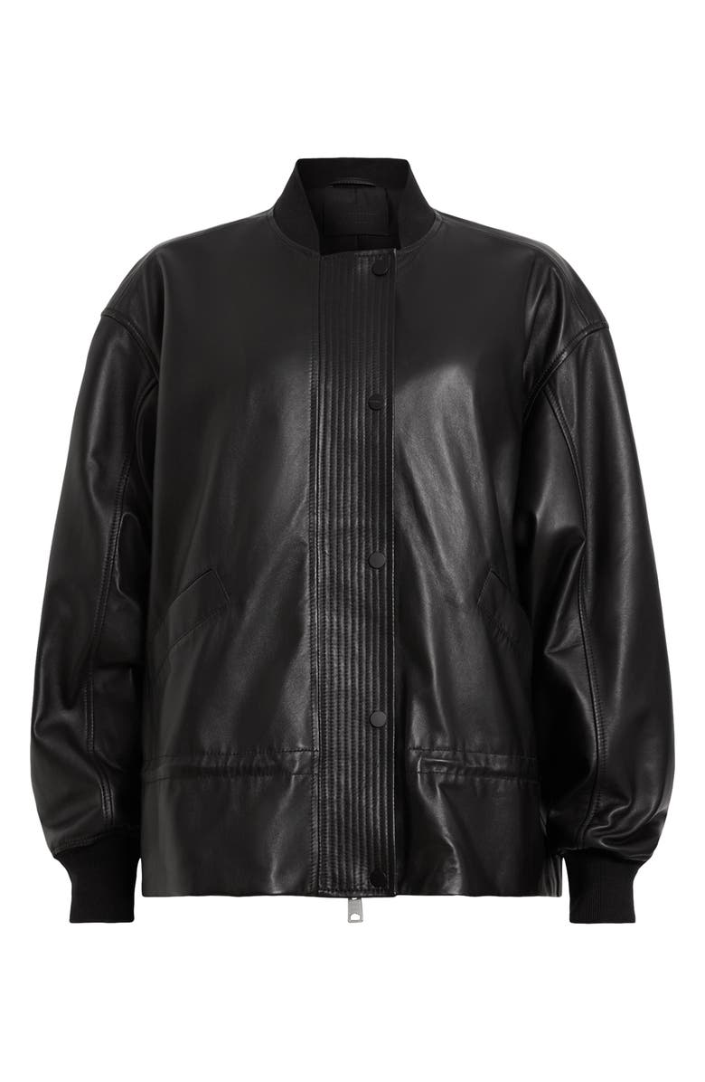 AllSaints Sofi Leather Bomber Jacket, Alternate, color, Black