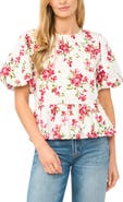 CeCe Puff Sleeve Floral Print Shirt