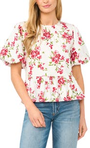 CeCe Puff Sleeve Floral Print Shirt