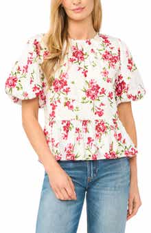CeCe Puff Sleeve Floral Print Shirt