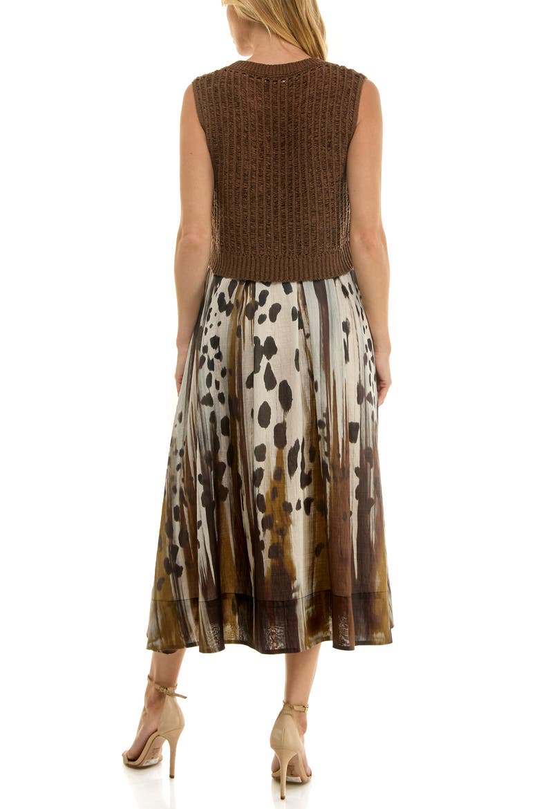 Mixed Media Pleated Midi Dress, Alternate, color, BROWN/ TAN