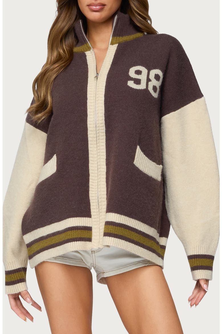 98 Varsity Zip Sweater, Main, color, BROWN