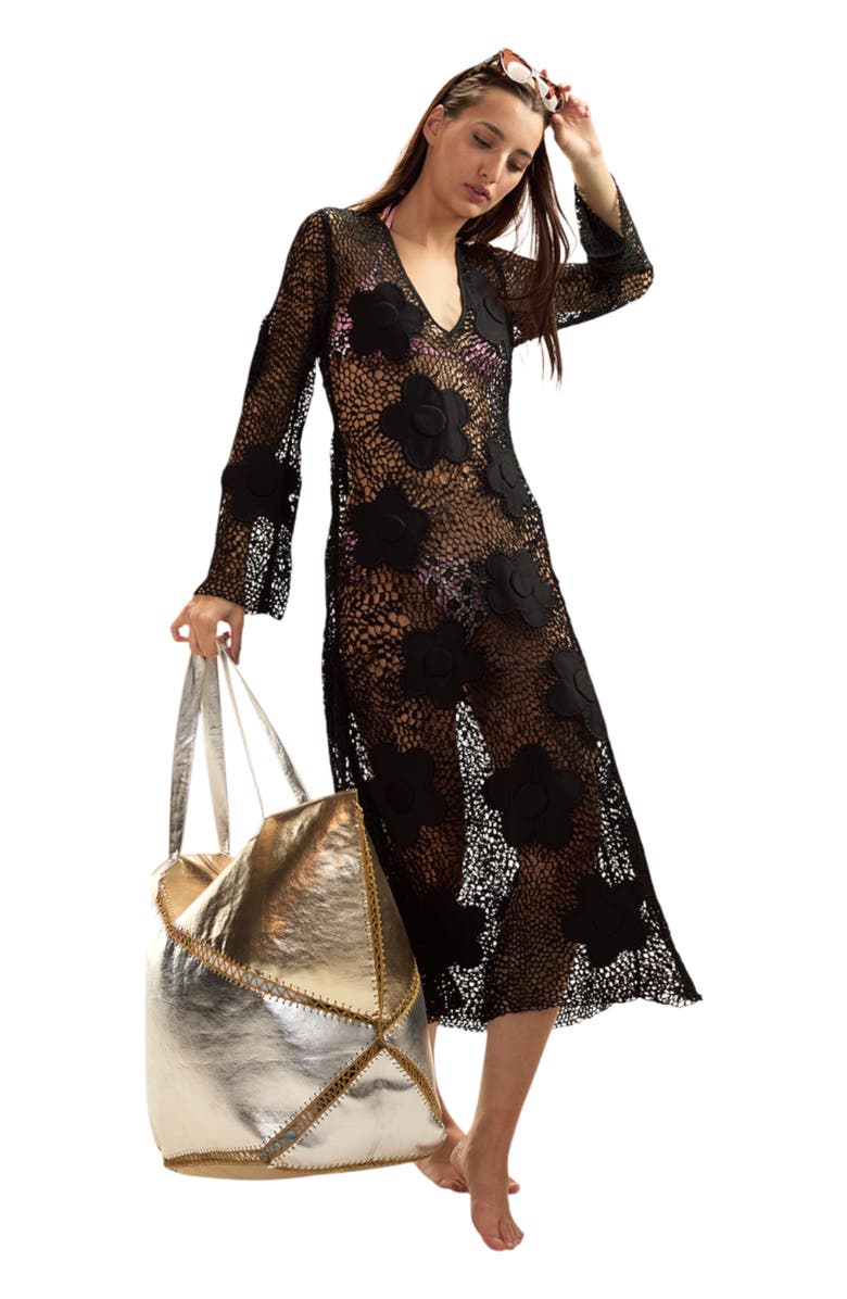 Cynthia Rowley Ibiza Crochet Cover Up, Alternate, color, Black