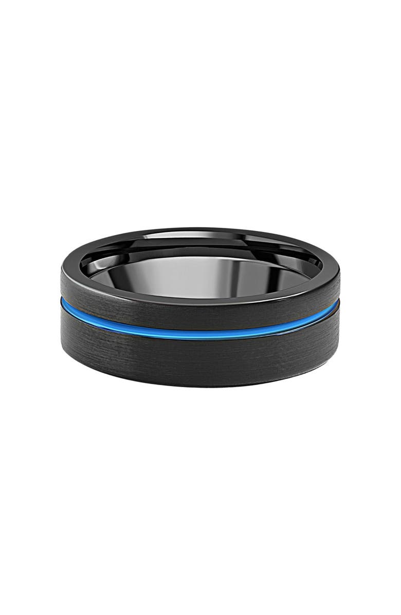 Bliss Diamond Men's Black & Blue Inlay Tungsten Ring Brushed Ring 8mm Wedding Band, Main, color,