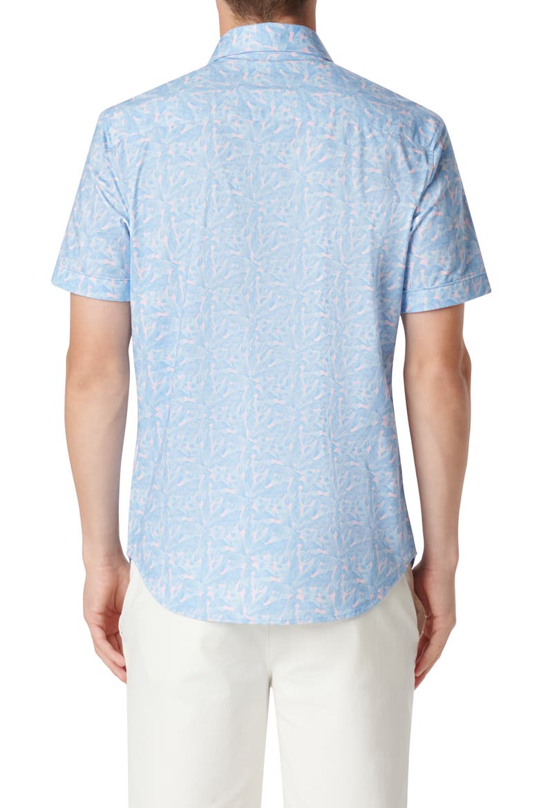 Miles OoohCotton® Leaf Print Short Sleeve Button-Up Shirt, Alternate, color, BLUE/ PINK