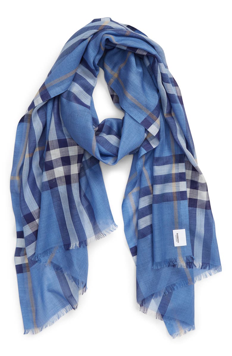 Burberry Giant Check Wool & Silk Gauze Scarf, Alternate, color,