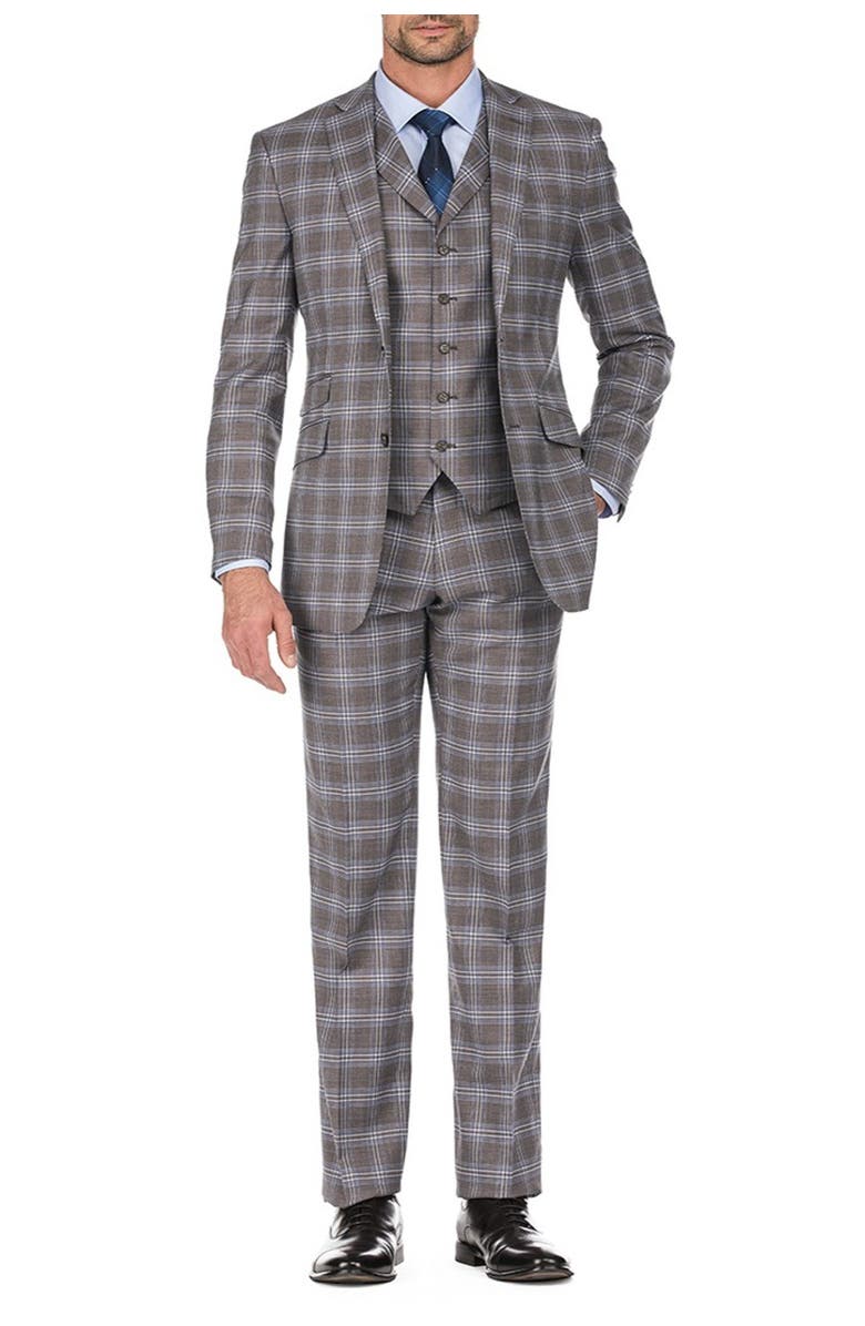 English Laundry Brown Plaid Two Button Notch Lapel Slim Fit Vest Suit, Main, color, 