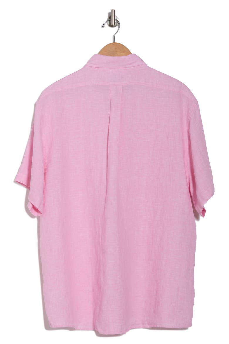 Regular Fit Solid Short Sleeve Linen Button-Down Shirt, Alternate, color, PALE PINK
