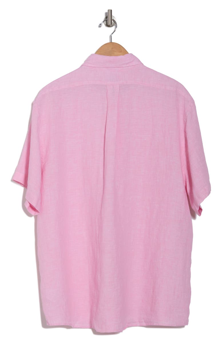 Brooks Brothers Regular Fit Solid Short Sleeve Linen Button-Down Shirt, Alternate, color, Pale Pink
