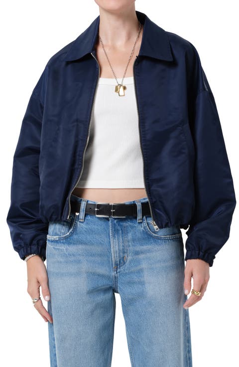 Bubble Hem Nylon Bomber Jacket