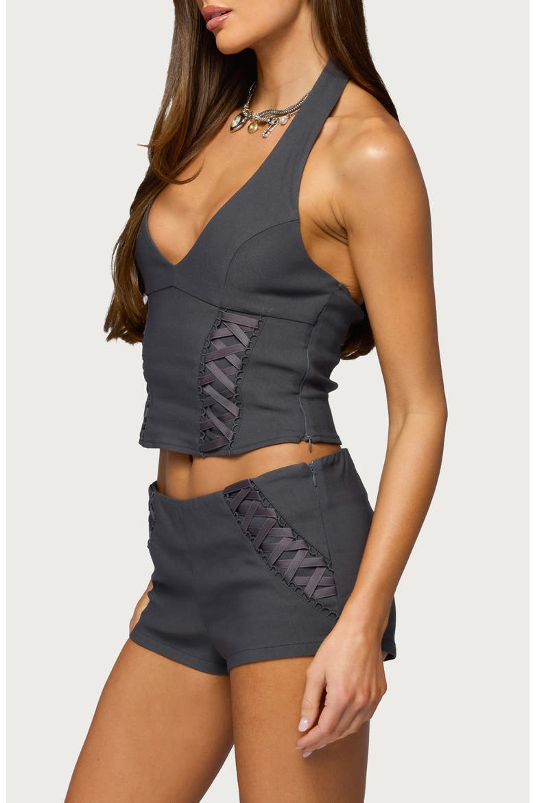 Lirah Laced-Up Halter Top, Alternate, color, DARK-GRAY