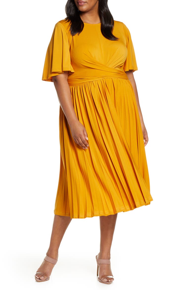 Wrap Waist Jersey Midi Dress, Main, color, INCA GOLD