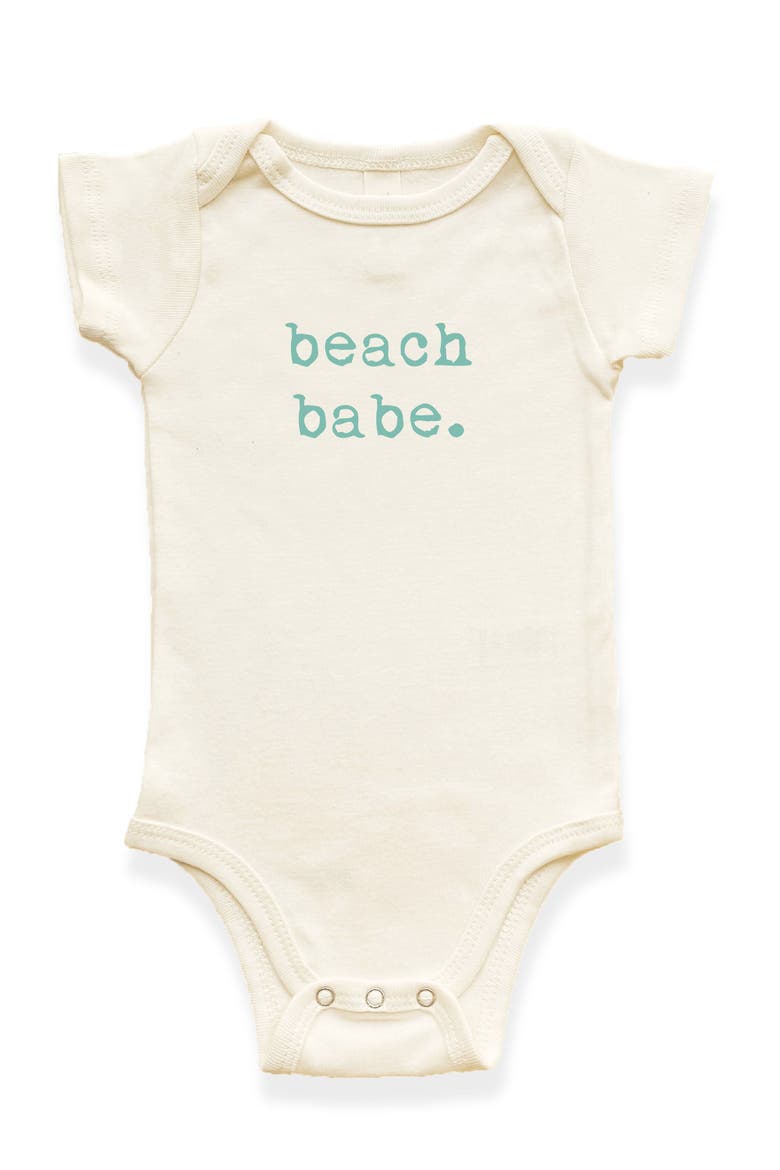 Beach Babe - Organic Short Sleeve Baby Bodysuit, Main, color, Natural Seafoam Lettering