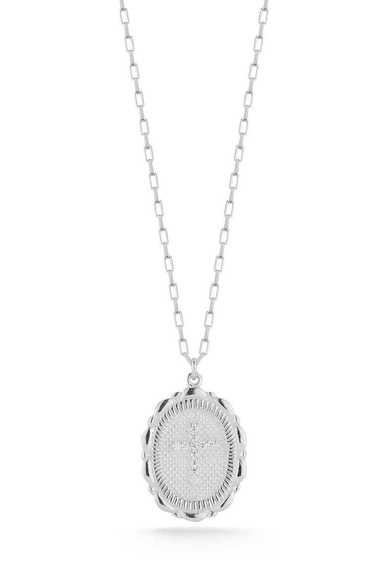 Pave CZ Cross Pendant Necklace, Main, color, SILVER