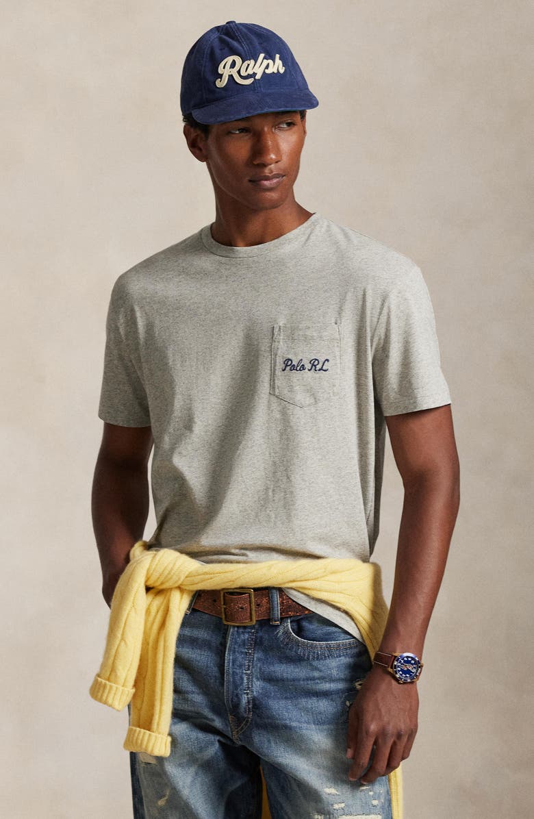 Polo Ralph Lauren Classic Fit Polo Bear Pocket Graphic T-Shirt, Alternate, color, Loft Heather/ Heritage Bear