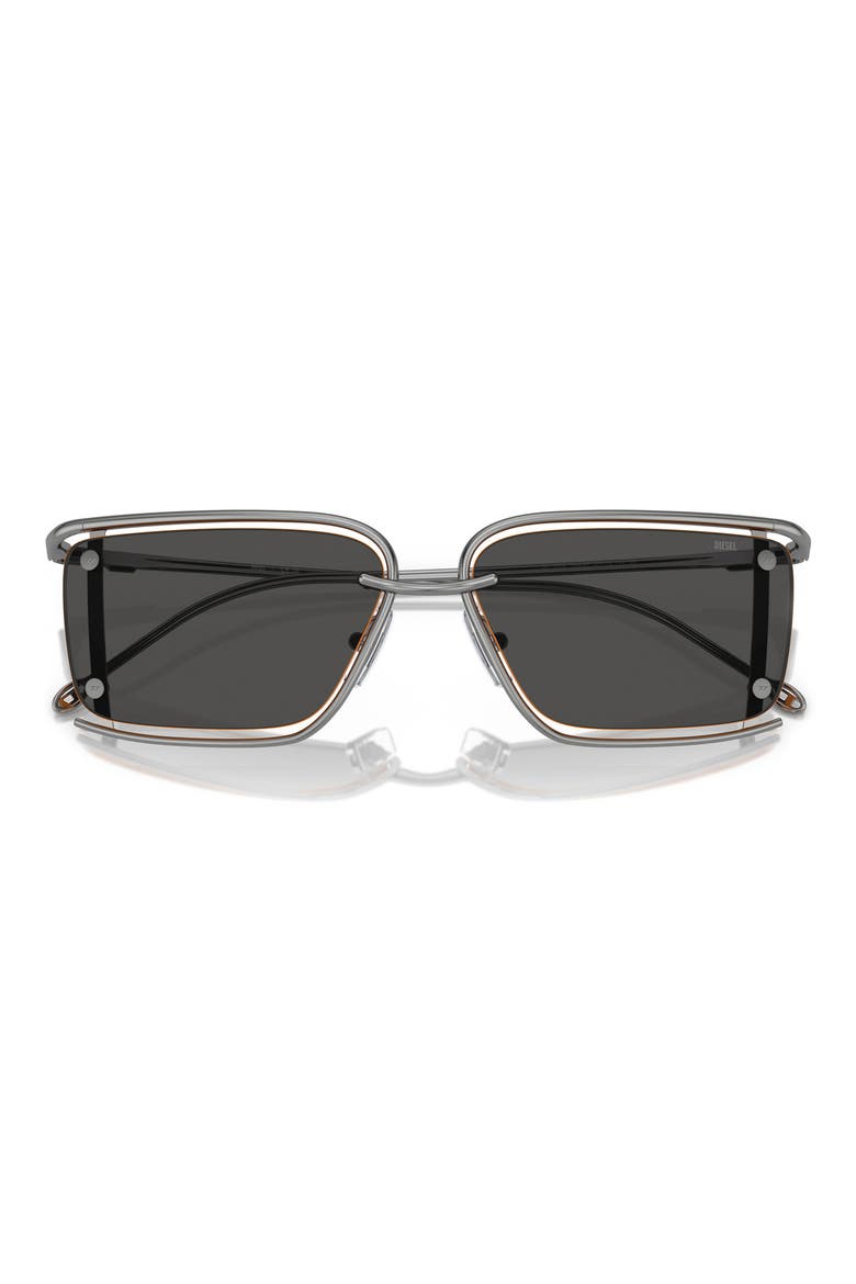 57mm Rectangular Sunglasses, Alternate, color, SHINY GUNMETAL / DARK GREY