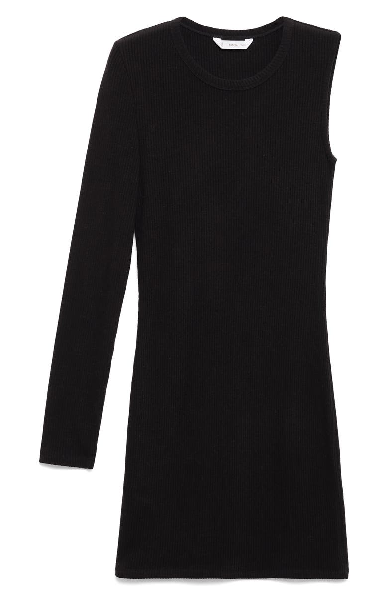 MANGO TEEN Single Sleeve Ribbed Minidress, Alternate, color, Black