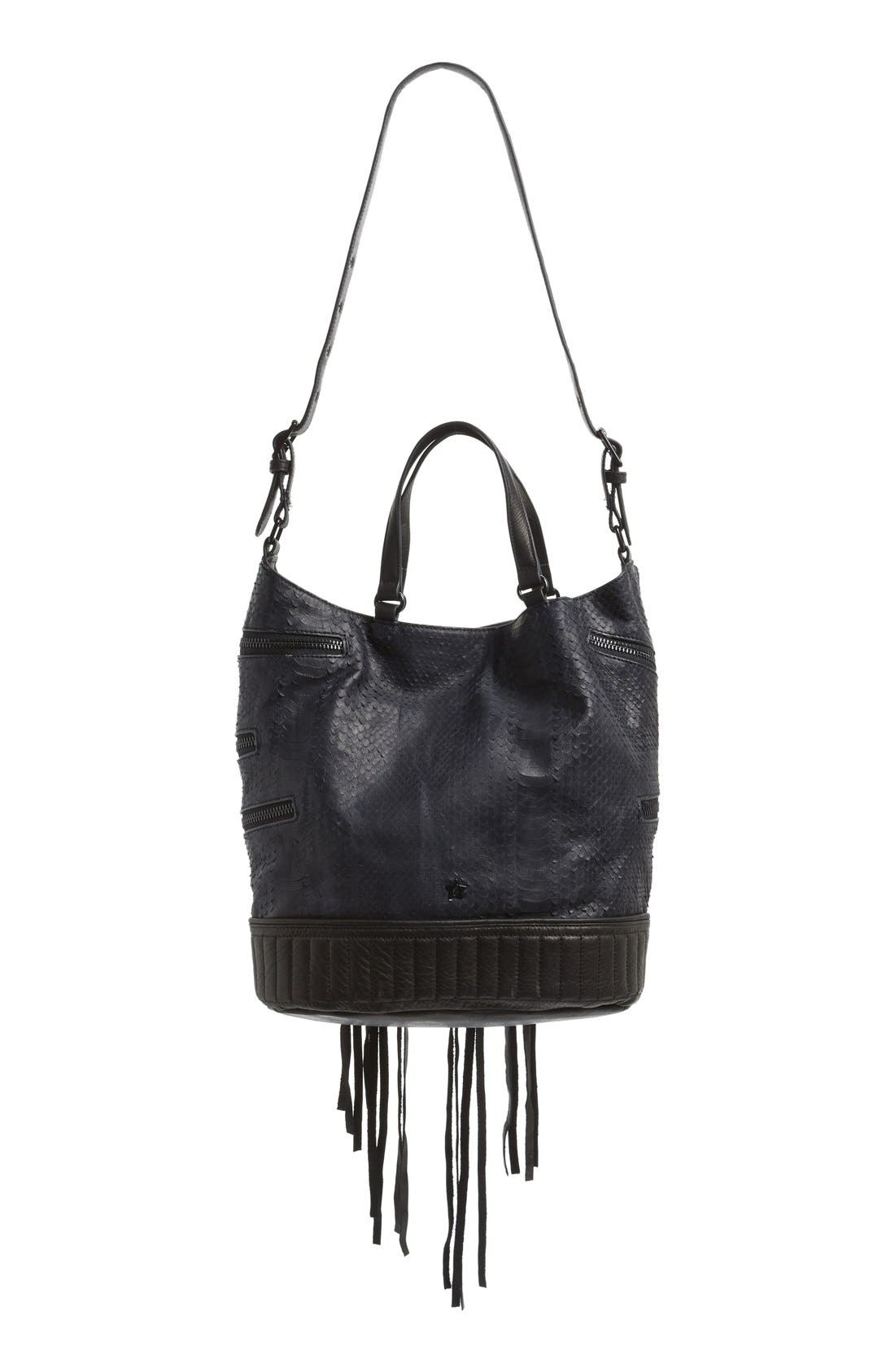 'Babe' Convertible Lambskin Leather Tote, Alternate, color, BLACK SNAKE