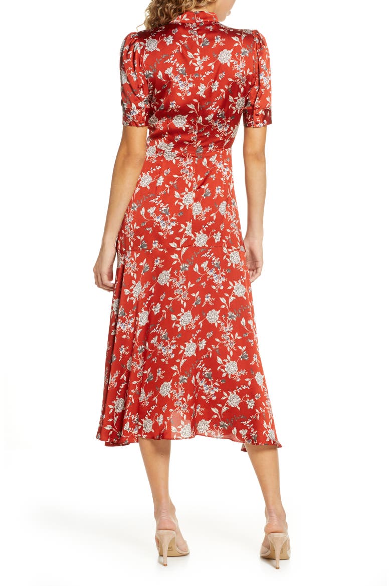Floral Satin Midi Dress, Alternate, color, ORANGE FLORAL