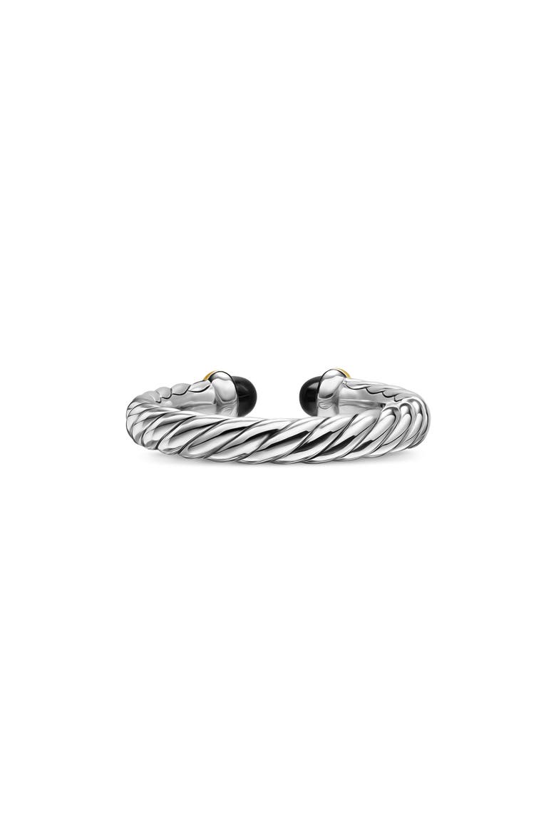 Petite Cable Open Ring in Sterling Silver with 14K Yellow Gold, 3.4mm, Alternate, color, BLACK ONYX