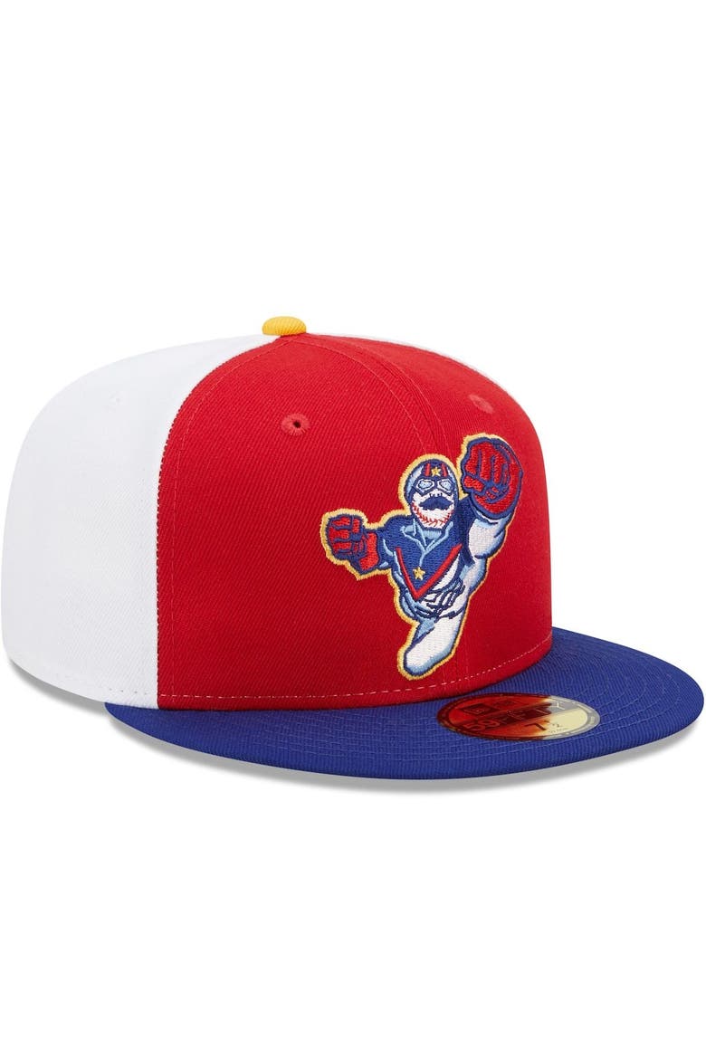 Men's New Era Red/Blue Kannapolis Cannon Ballers Marvel x Minor League 59FIFTY Fitted Hat, Alternate, color, Red