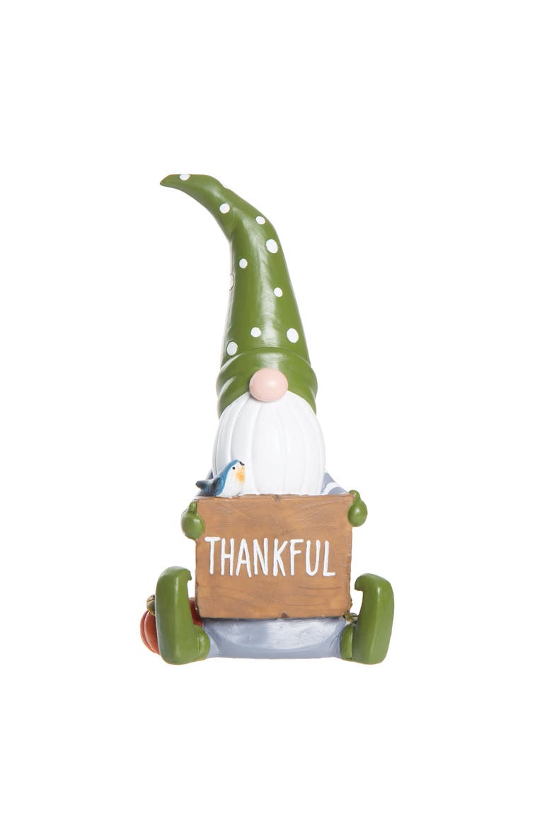 Sitting Gnome Holding "Thankful" Sign Decorative Thanksgiving Figurine, Main, color, Green