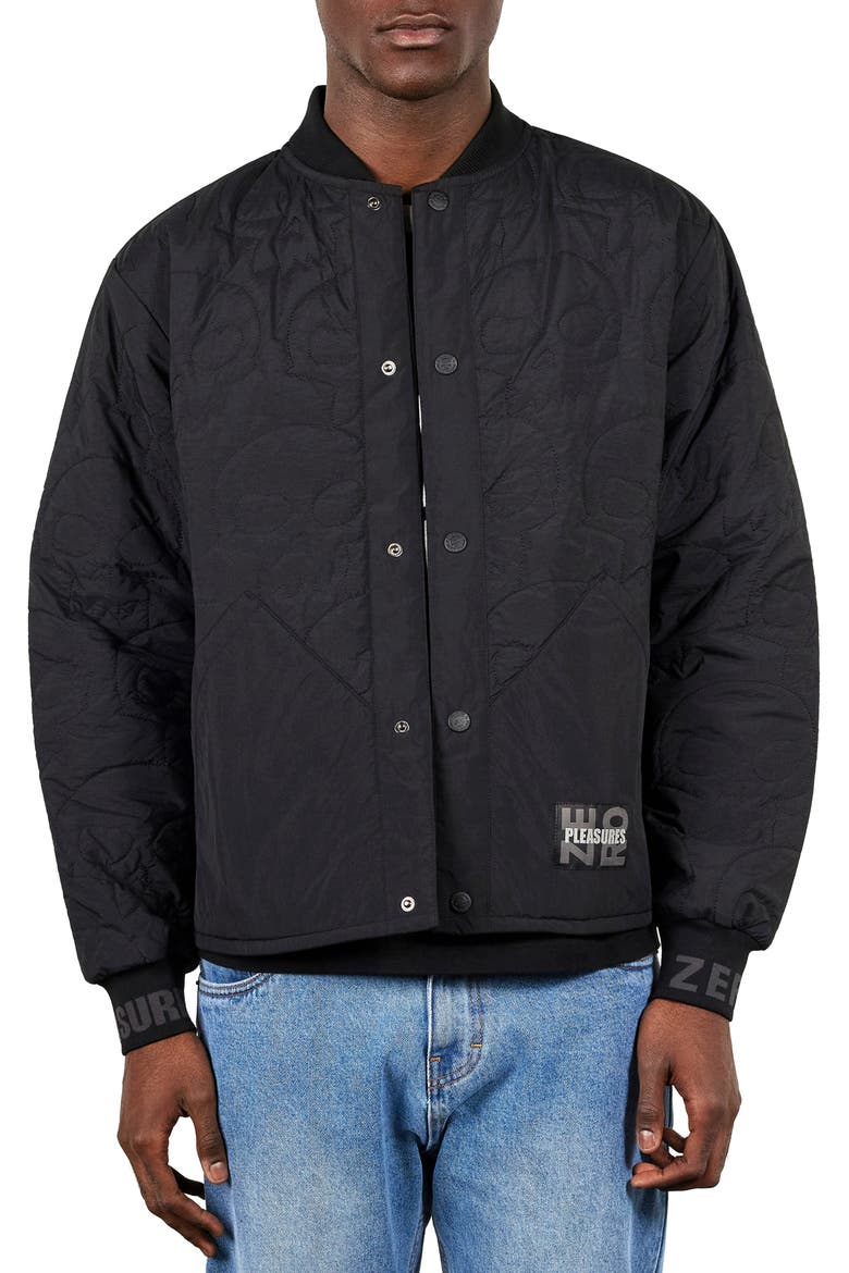 X Zero Skateboards Thomas Quilted Bomber Jacket, Main, color, BLACK