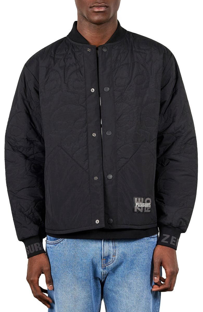 PLEASURES Thomas Quilted Bomber Jacket, Main, color, Black