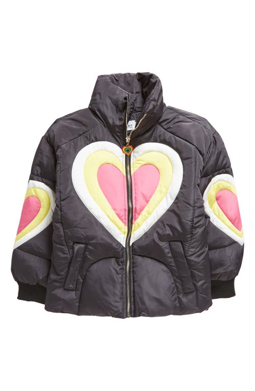 Lola + The Boys Kids' Electric Heart Puffer Jacket in Black 