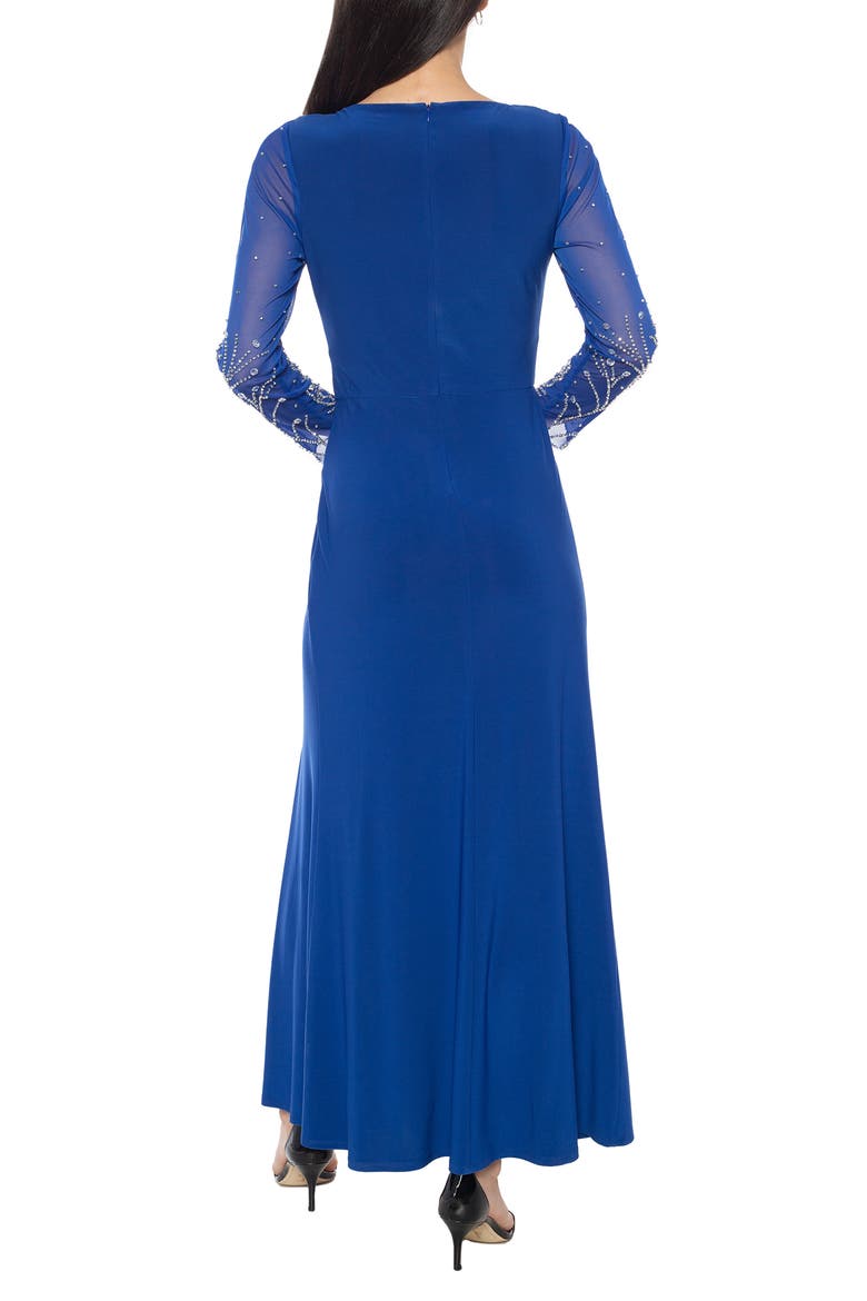 Crystal Embellished Long Sleeve Faux Wrap Gown, Alternate, color, ROYAL
