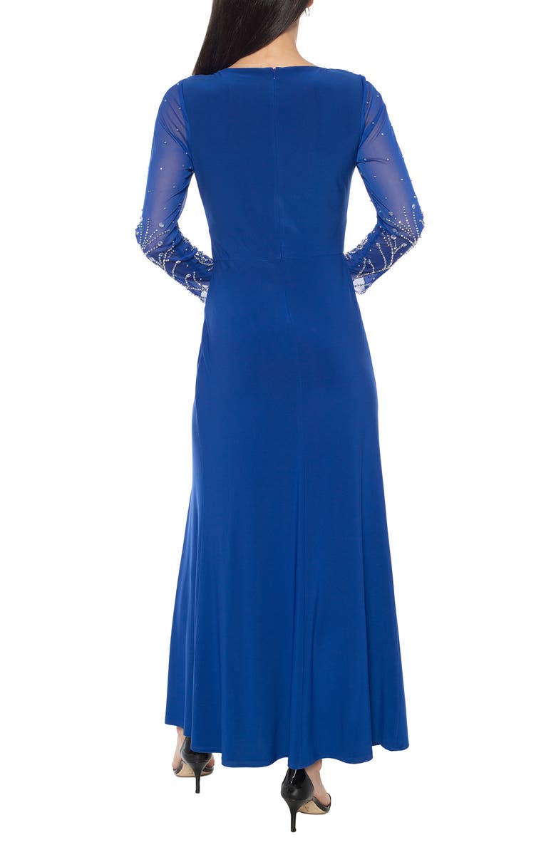 Marina Crystal Embellished Long Sleeve Faux Wrap Gown, Alternate, color, Royal
