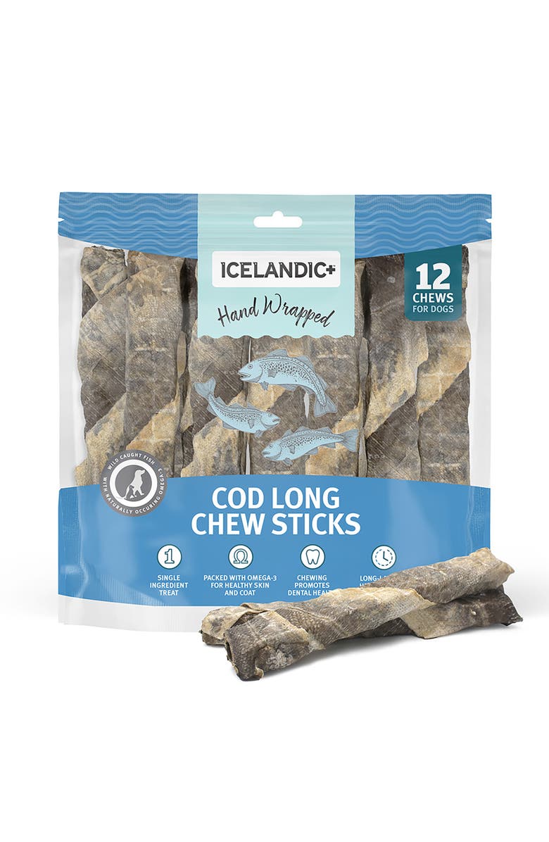 ICELANDIC+ Cod Skin 10" Long Dog Chew Sticks Treat, 2 Pack Bag, Alternate, color,