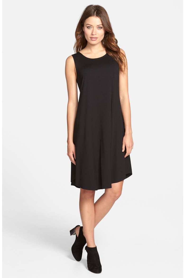 Jersey Jewel Neck Flare Dress, Main, color, BLACK