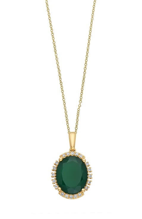 14K Yellow Gold Diamond,Green Agate Pendant
