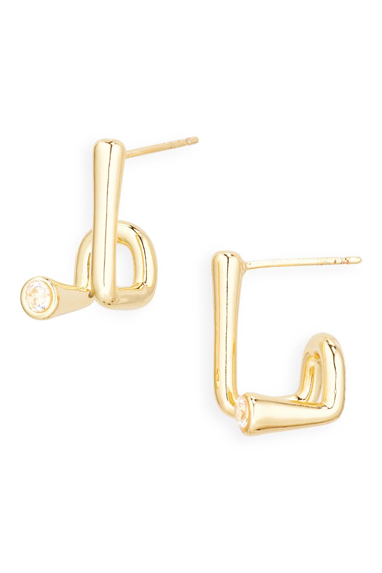 Cubic Zirconia J Hoop Earrings, Main, color, CLEAR- GOLD