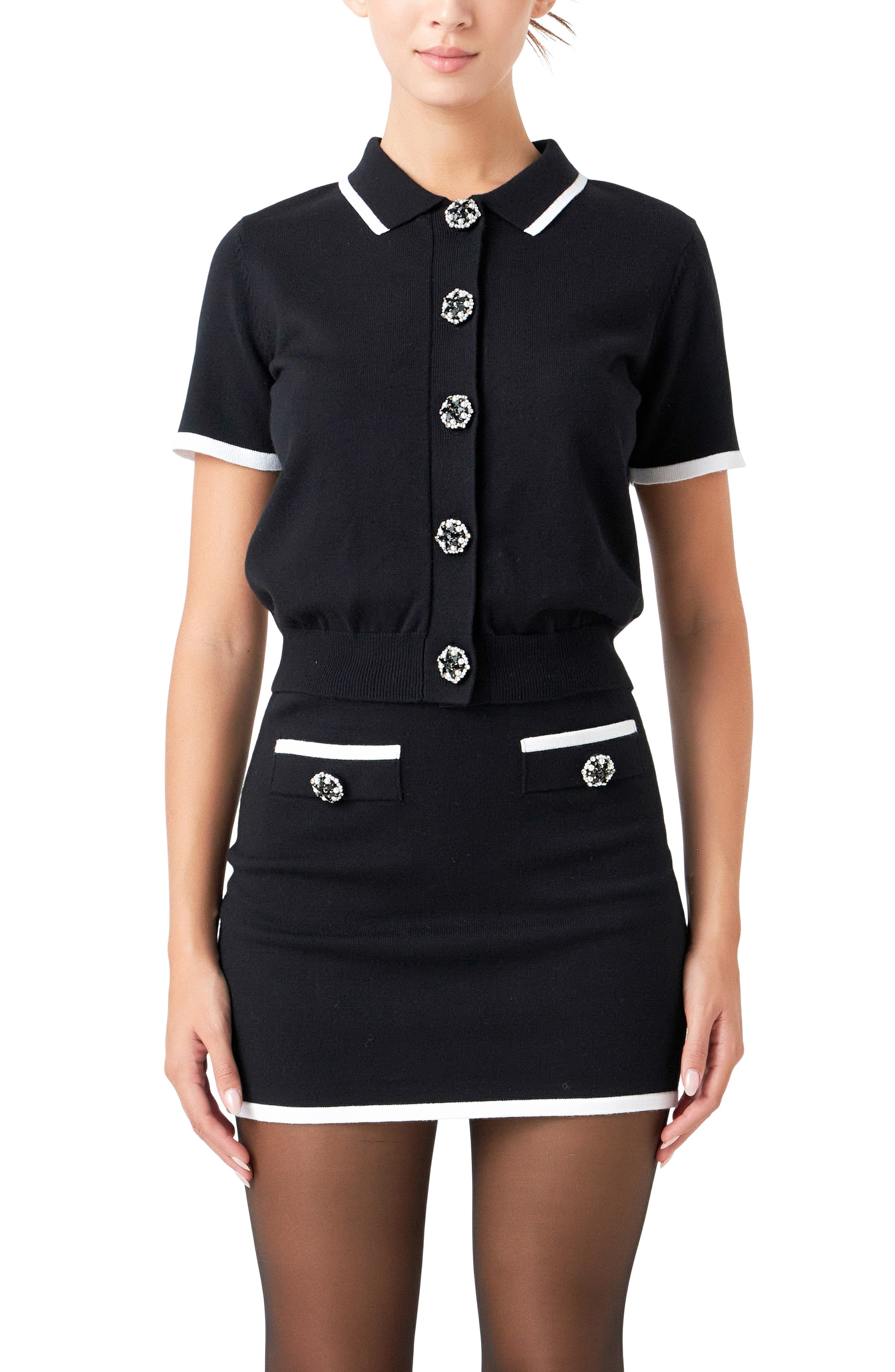 Endless Rose Jewel Button Short Sleeve Cardigan (Women) | Nordstrom