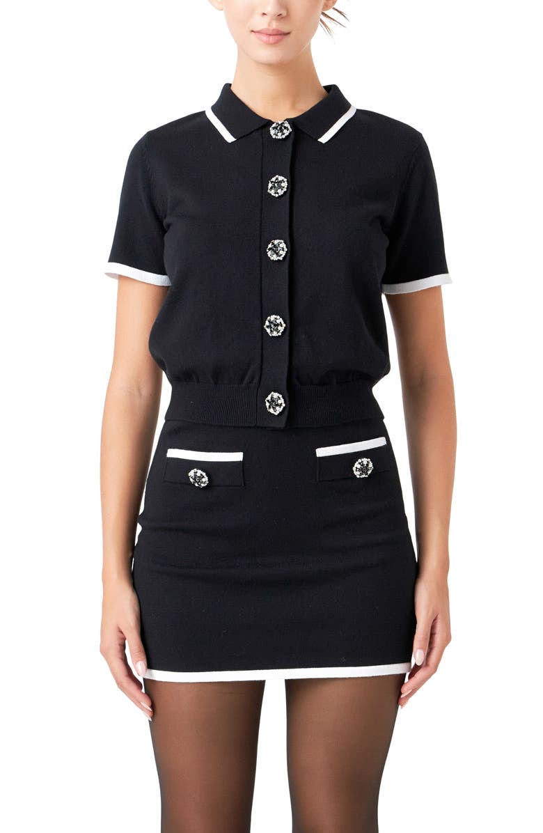 Endless Rose Jewel Button Short Sleeve Cardigan, Alternate, color, 