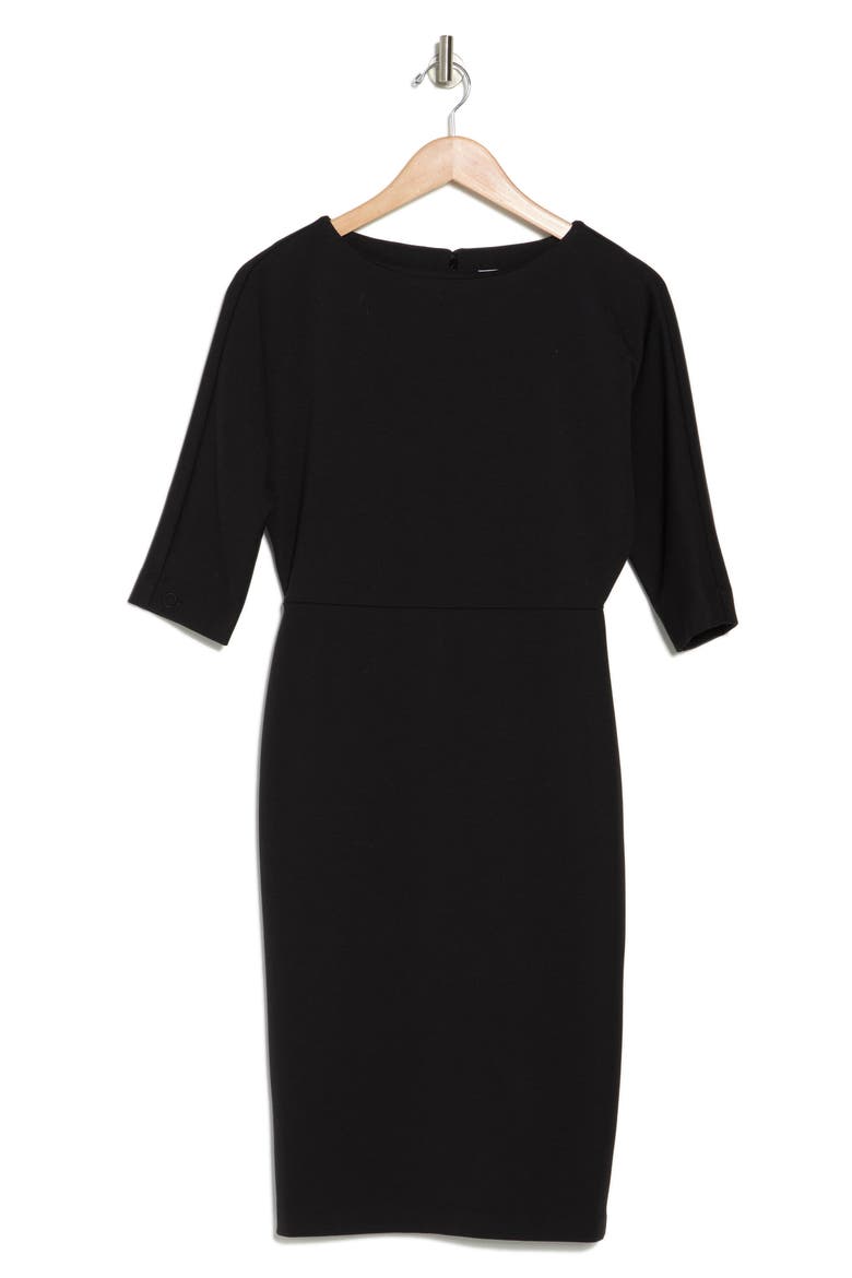 Bateau Neck 3/4 Sleeve Sheath Dress, Alternate, color, BLACK