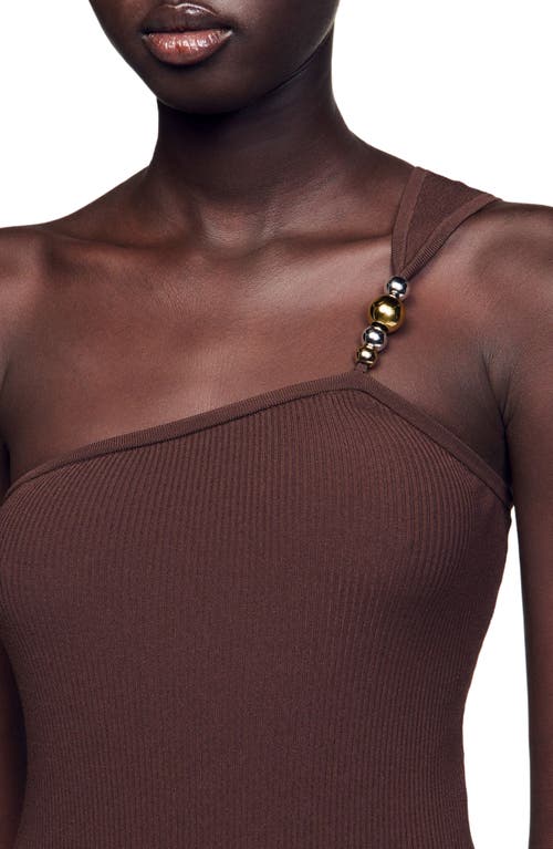 Sandro Asymmetric Leotard With Bead Detail In Brown