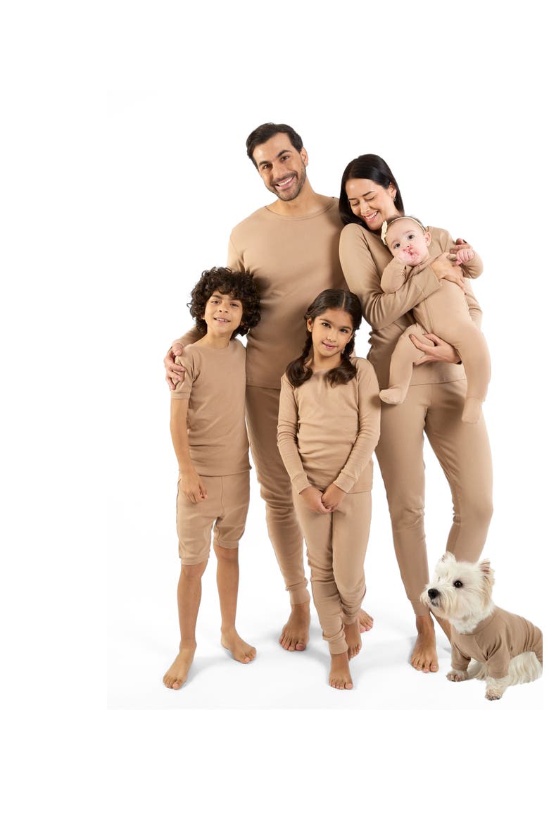 Kids Footed Solid Cotton Matching Family Pajamas, Alternate, color, Beige