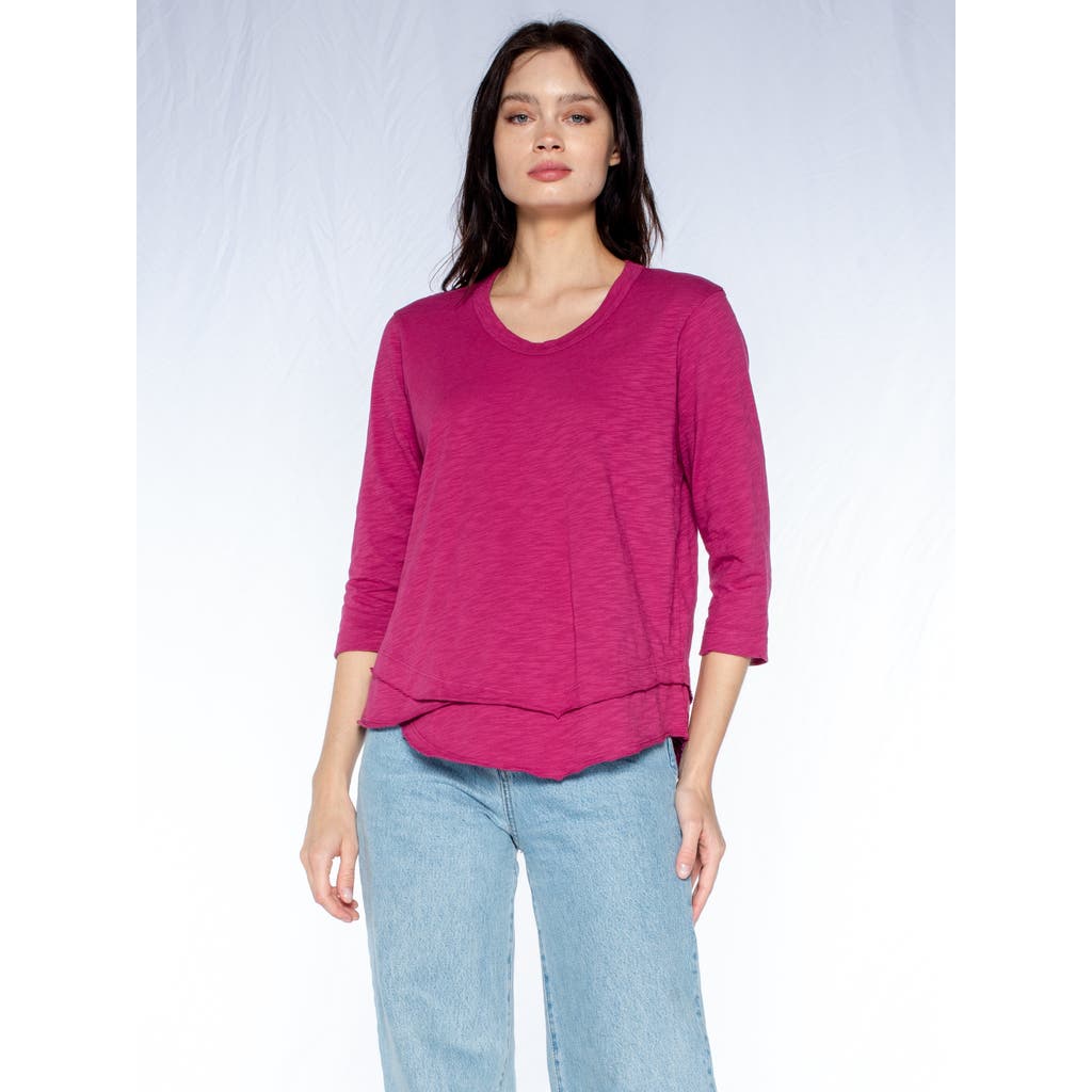 Wilt Clothing Shrunken Crew 3/4 Sleeve Mock Layer Tee In Pink
