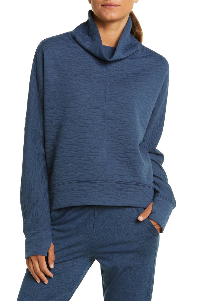 Carey Quilted Funnel Neck Pullover, Main, color, NAVY DENIM