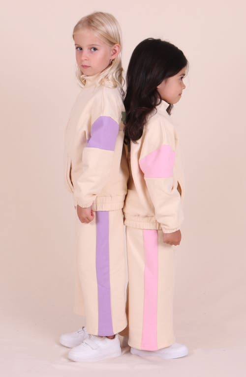 Tiny Tribe Kids' Colorblock Cotton Wide Leg Sweatpants In Neutral