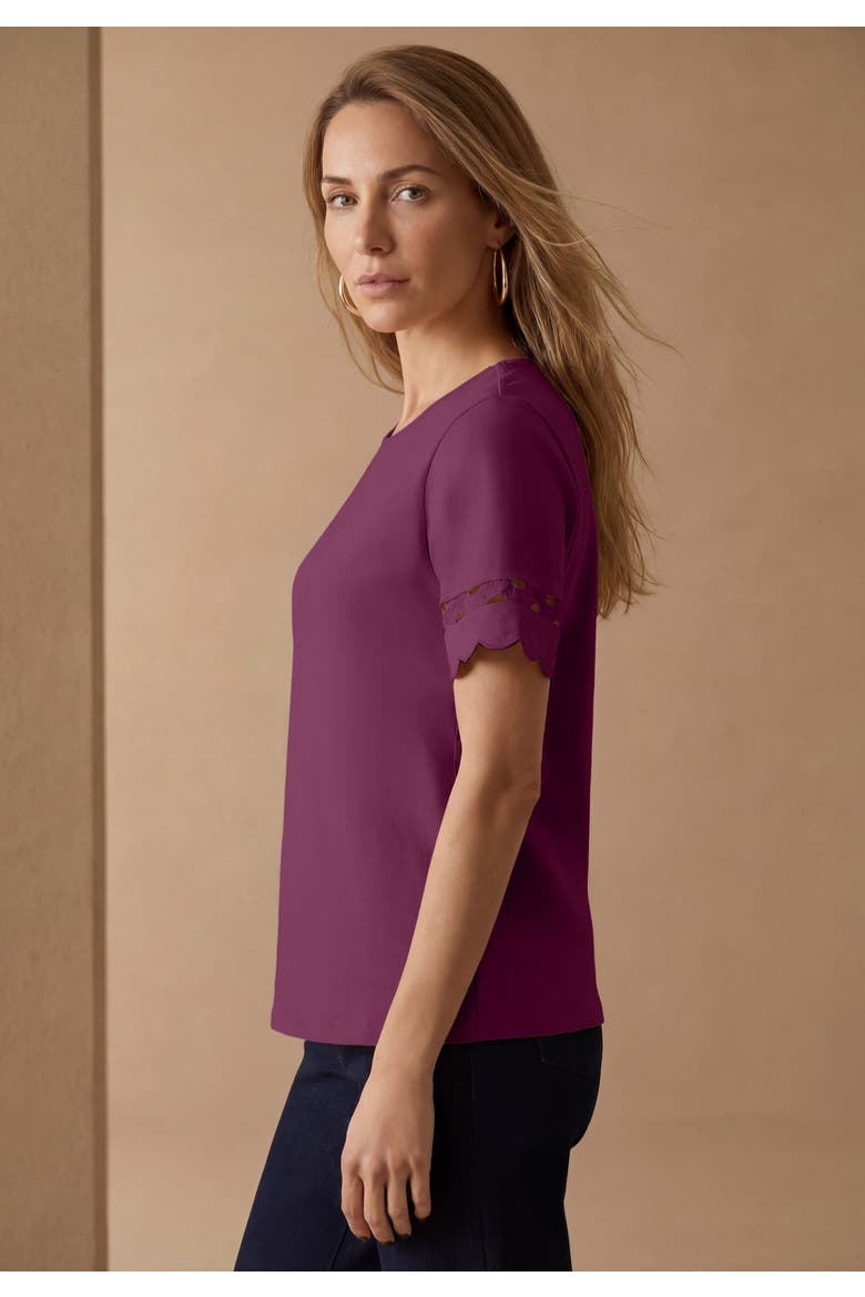 Scallop Trim Tee, Alternate, color, DEEP CLARET