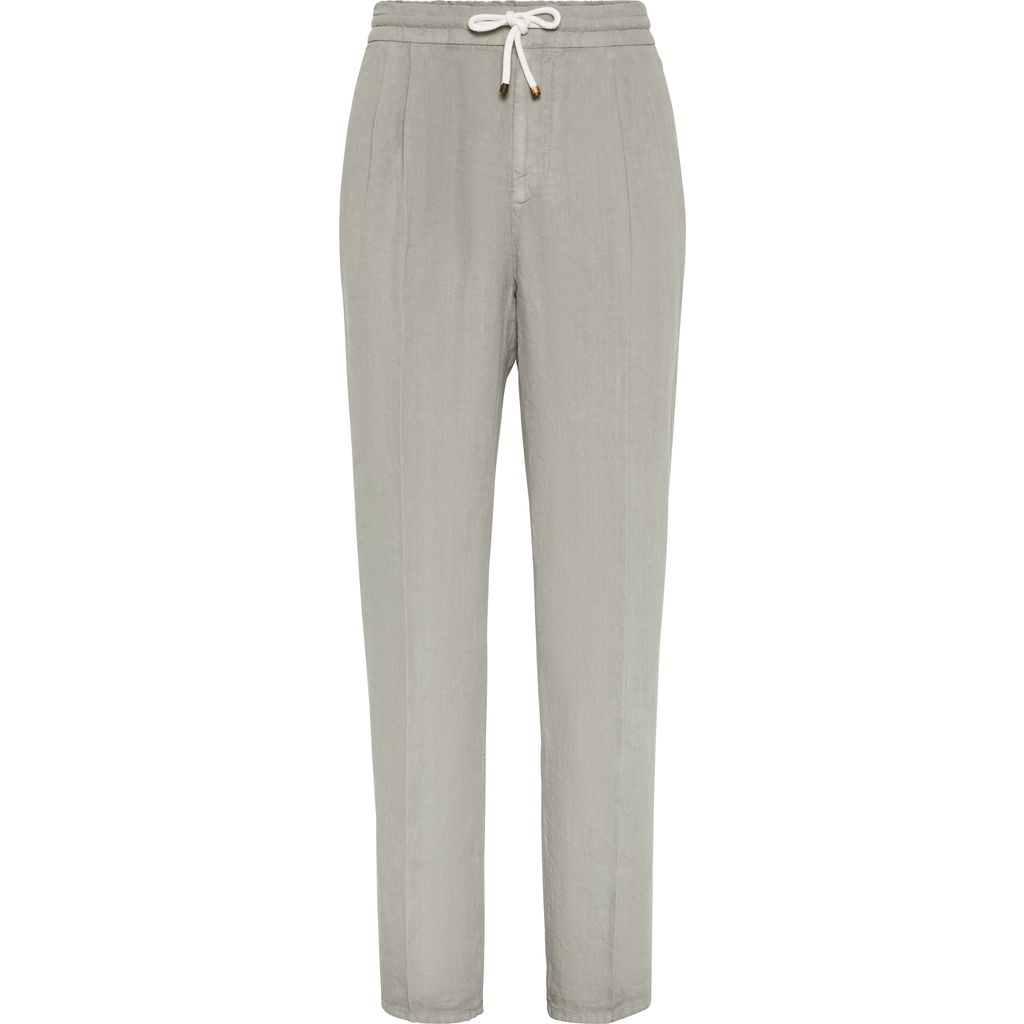 Brunello Cucinelli Leisure Fit Trousers With Drawstring In Khaki