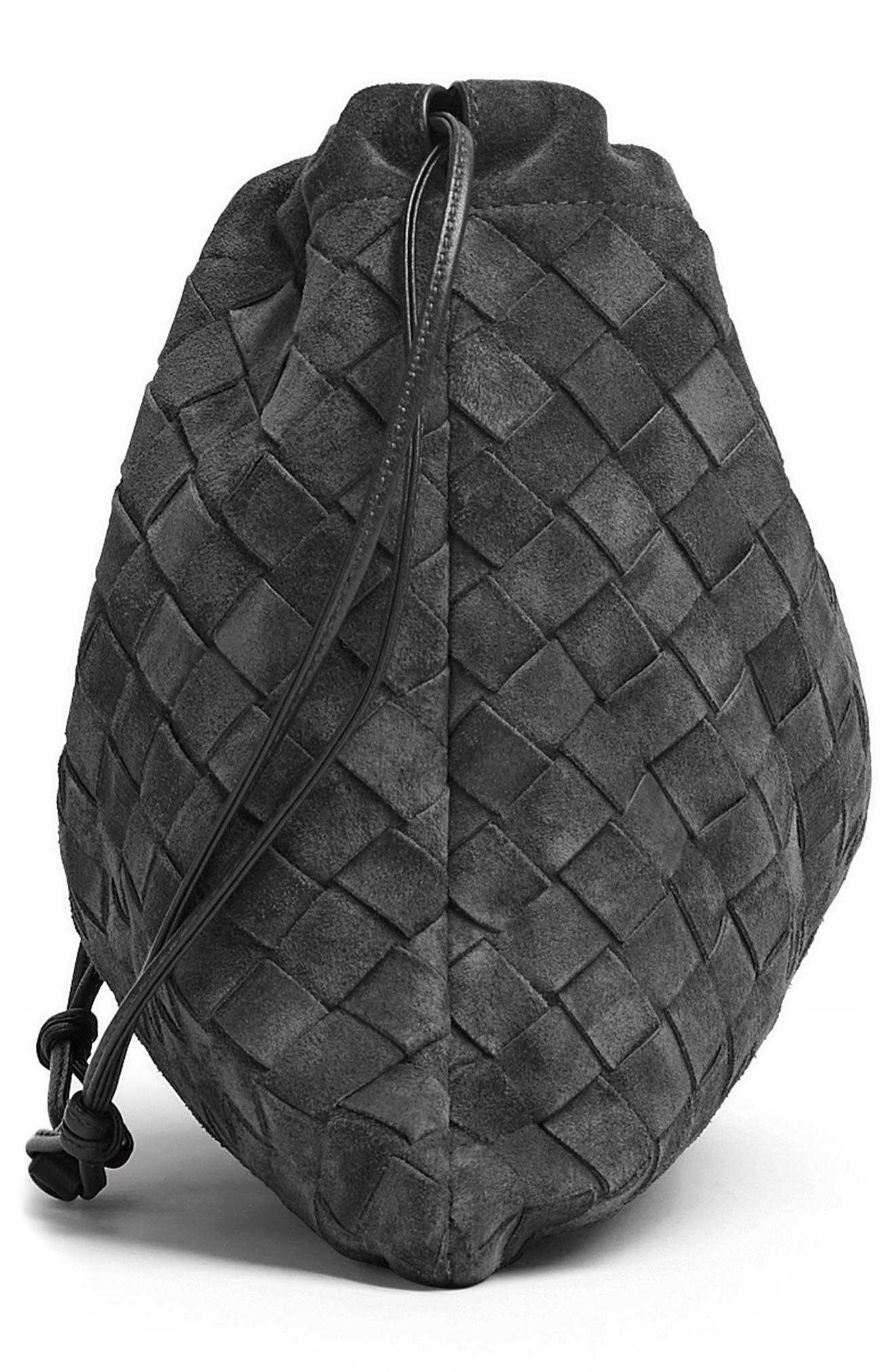 Bottega Veneta Medium Dustbag Intrecciato Suede Bag, Alternate, color, 1035 Graphite-Gold